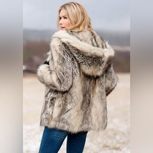ASOS Cream Faux Fur Coat with Hood / Size 6